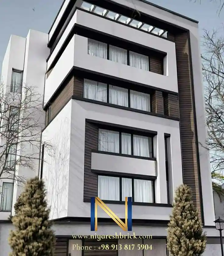 نمای ترکیبی سنگ و آجر نسوز | ترکیب خاص، مقاوم و چشم نواز 8 آجر قهوه ای و سنگ سفید در نما